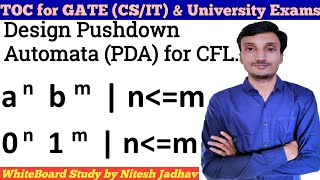 Pushdown Automata for anbm  PDA for anbm  PDA in Theory of computation [upl. by Putnam]