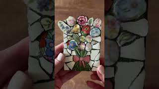 Floral Bouquet Artist Trading Card ATC  Pique Assiette Mosaic [upl. by Morey]