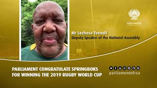 Deputy Speaker Lechesa Tsenoli Congratulate Springboks Winning 2019 Rugby World Cup [upl. by Havelock61]