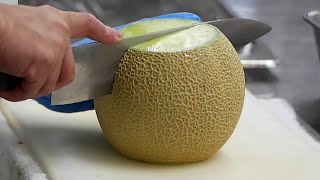 Best Melon Cutting Japanese Skills How to Cut a Cantaloupe [upl. by Allekram]