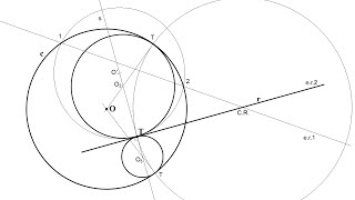 Circunferencias tangentes interiores a otra dada y a 1 recta en un punto dado CRPPotencia [upl. by Etteluap]