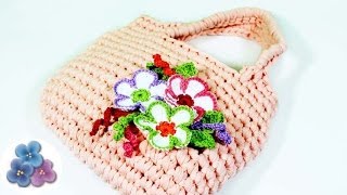 How to Crochet a Bag with Flowers Crochet Patterns DIY Purse Mathie [upl. by Nnylg]