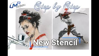 2 Tutorial Multilayer Stencil Geisha amp Samurai  Airbrush Schablonen Step by Step also for beginner [upl. by Aridni746]