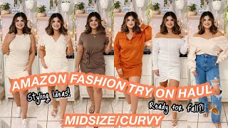 AMAZON FASHION TRY ON HAUL MIDSIZECURVY NEUTRAL CLOTHING  BTFBM [upl. by Dremann]