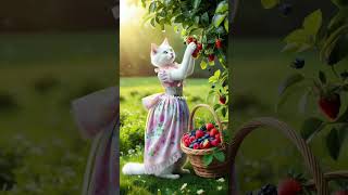 Cute cat picking strawberry cat ultraman funny movie kucing ai cute story cutekitty kitty [upl. by Alaaj]