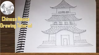 Chinese house drawing tutorial  how to draw Chinese house  Chinese House sketching [upl. by Yadsendew]