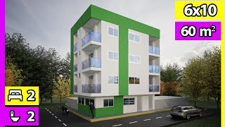 Plano de Casa 6X10 🏡  Apartamentos para Rentar 6x10  🏢 Diseño de Apartamentos 4 Pisos alquilar [upl. by Samale]