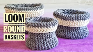 How to Loom Knit Round Baskets DIY Tutorial [upl. by Pack223]