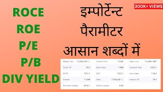 PE  EPS  ROCE  ROE  PB  MARKETCAP  DIVIDEND YIELD EXPLAINATION [upl. by Page]