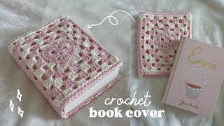 how to crochet a book cover  turn a heart granny square into an adorable cozy book cover [upl. by Meill533]