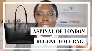 ASPINAL OF LONDON REGENT BLACK SAFFIANO LEATHER TOTE BAG REVIEW  WHAT FITS INSIDE [upl. by Ethelin]