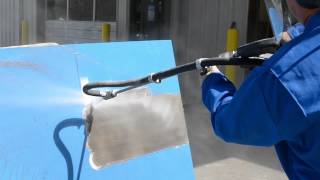 AQUAMISER Wateronly and Wet Abrasive Blasting on Steel Plate [upl. by Nallad294]