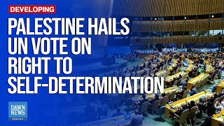 Palestine Hails UN Vote On Right To SelfDetermination  Dawn News English [upl. by Harland]