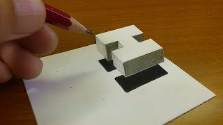 Very Easy How To Drawing 3D Floating Letter quotHquot  Anamorphic Illusion  3D Trick Art on paper [upl. by Eissed]