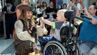 Johnny Depp surprises childrens hospital patients dressed as Captain Jack Sparrow [upl. by Zalea103]