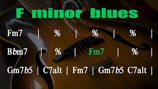 F Minor Blues Jazz Backing Track  130 BPM  SCROLLING CHORDS [upl. by Ahsitra]