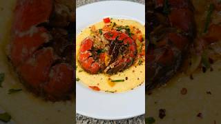 Lobster tail in creamy tomato sauce with garlic herb cheddar grits [upl. by Hawken]