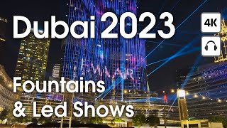 Dubai 🇦🇪 Burj Khalifa Lake Fountains Led Shows  4K  Night Walking Tour [upl. by Welby]