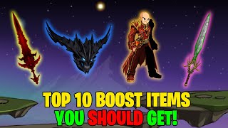 AQW TOP 10 BEST BOOST ITEMS FOR MEDIUMHIGHLEVEL PLAYERS 2023 [upl. by Lauree]