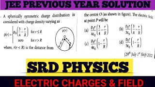 A spherically symmetric charge distribution considered with charge density varying asJEE 2022 [upl. by Esimehc]