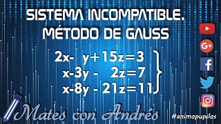 Sistema de ecuaciones incompatible 3x3 Método de Gauss [upl. by Esiralc]