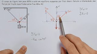 ISOSTÁTICA 11  Equilíbrio de Ponto Material  Exercício 02 [upl. by Ennael966]