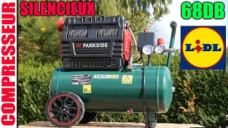 LIDL compresseur silencieux PARKSIDE PSKO 24 B2 sans huile 24L 15kw QUIET COMPRESSOR scheppach [upl. by Byers482]