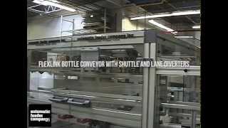 FlexLink XH Bottle Conveyor with Shuttle Transfer Mechanism [upl. by Atterg]