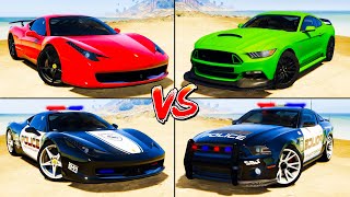 Ferrari 458 vs Ford GT 500 vs Police Ferrari vs Police Ford  GTA 5 Mods Which super car is better [upl. by Hamil]