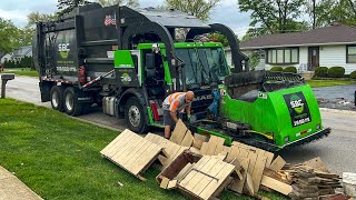 SBC Waste Front Loader Garbage Trucks Packing Bulk at the Spring Cleanup [upl. by Ainar]