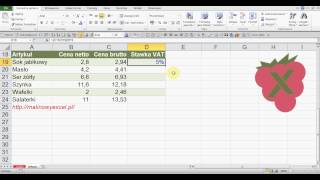 Excel obliczanie stawki podatku VAT [upl. by Aleek846]