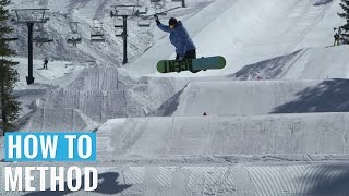 How to Method Grab on a Snowboard  Regular Methods Trick Tip [upl. by Acnairb251]