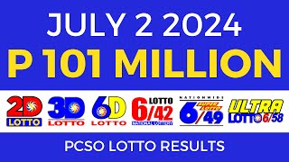 Lotto Result Today 9pm July 2 2024  PCSO Complete [upl. by Arraeis716]