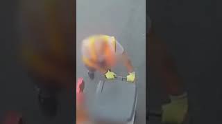 Trash explosion nearly takes out sanitation worker shorts [upl. by Murdock]