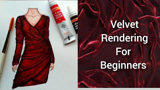 How To Render Velvet Fabric illustrate velvet dressRendering velvet Fashion Illustration velvet [upl. by Philina]