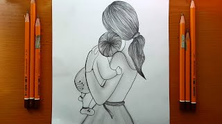 disegni facile  Come disegnare la madre con il bambino  schizzo a matita  Mothers Day Drawing [upl. by Marolda110]