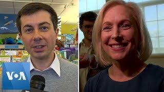 2020 Presidential Candidates Kirsten Gillibrand and Pete Buttigieg Greet VOA in Different Languages [upl. by Ylrad]