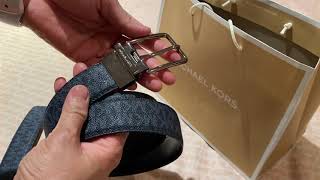 How to remove Michael Kors Reversible Belt from Buckle Cut and Unbox with Me [upl. by Atinev]