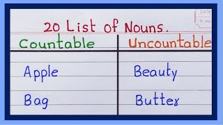 Examples of countable and uncountable nouns  in English  List of countable and uncountable noun [upl. by Egor451]