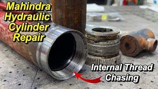 Mahindra Hydraulic Cylinder Repair Part 1 Thread Chasing [upl. by Lrat]