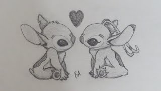 Stitch and Angel  Lilo amp Stitch Pencil Drawing [upl. by Darrick]