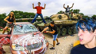 DESTROYING BEST FRIENDS CAR WITH A TANK [upl. by Ardnosal460]