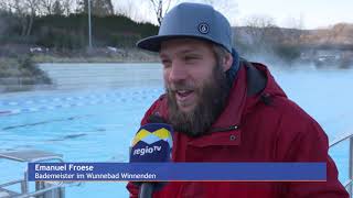 Nichts für Warmduscher Bei Minusgraden im Freibad  26022018 [upl. by Kirkwood]