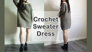 DIY Crochet Sweater Dress Easy Beginner Tutorial [upl. by Aihsenrad]