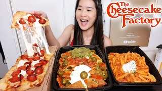 Extra Cheesy Cheesecake Factory Feast Pepperoni Pizza Factory Nachos amp Five Cheese Pasta  Mukbang [upl. by Eelrebma714]