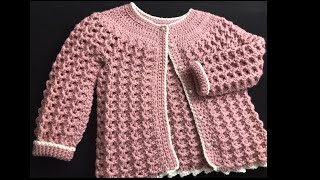 Chaquetita o chambrita tejida a crochet o ganchillo paso a paso 010 años Crochet for Baby [upl. by Ahsinaw]