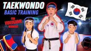 🥋 Learn TAEKWONDO Basic Training for Kids   Korean Kicks Stances  Fun Workout [upl. by Vardon881]