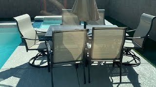 HAPPATIO 7 Piece Patio Dining SetOutdoor Dining Set Patio Furniture Sets for PatioYardPool [upl. by Siblee970]