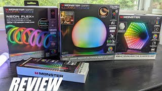 REVIEW Monster Smart Lights  Equalizer Lightbar  3D Infinity LED Mirror Lamp  Neon String Light [upl. by Rempe]