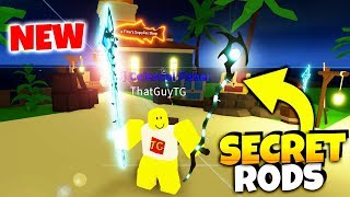 HOW TO GET ALL NEW SECRET MYTHICAL RODS in FISHING SIMULATOR Roblox [upl. by Pickens476]